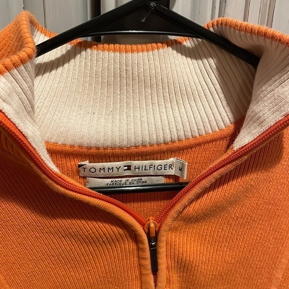 5 for 35$ Tommy Hilfger Vintage Long Sleeve collared orange white Sweater - Picture 3 of 6